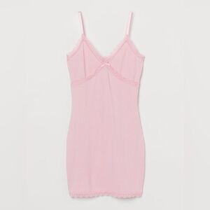 H&M Ribbed Lace-Trimmed Pink Dress